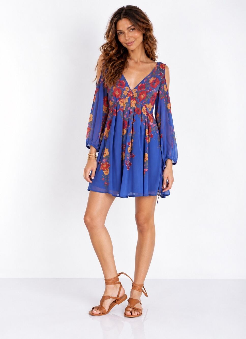 EUC Free People Penny Lover Mini Dress Cobalt Combo Size Small